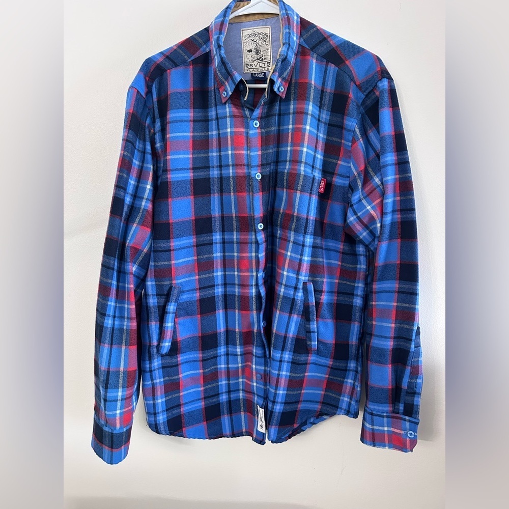 RSVLTS Blue and Red Plaid Flannel Shirt Jacket